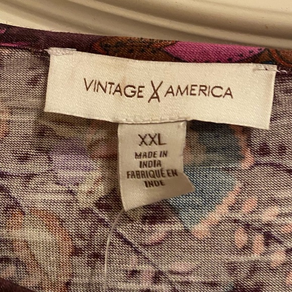 New! Vintage America Women's Printed Blouse Top (Italian Plum Floral) - Picture 4 of 9